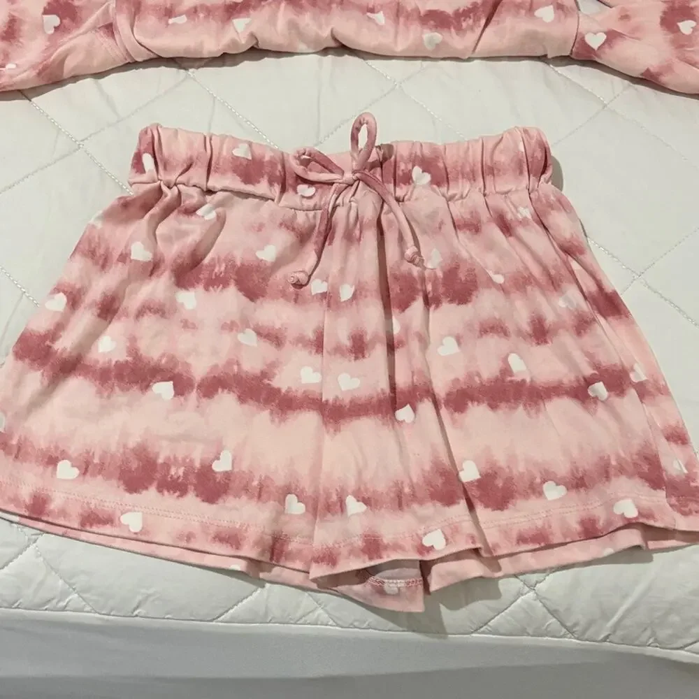 Jesse and James 10 Pink Tie-Dye Kids Pajama Set shorts w/hooded long sleeve top